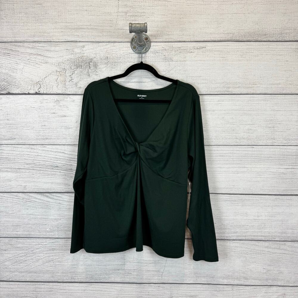 Old Navy Plus Size Dark Green Ribbed Twist Front Long Sleeve Top Size 3X